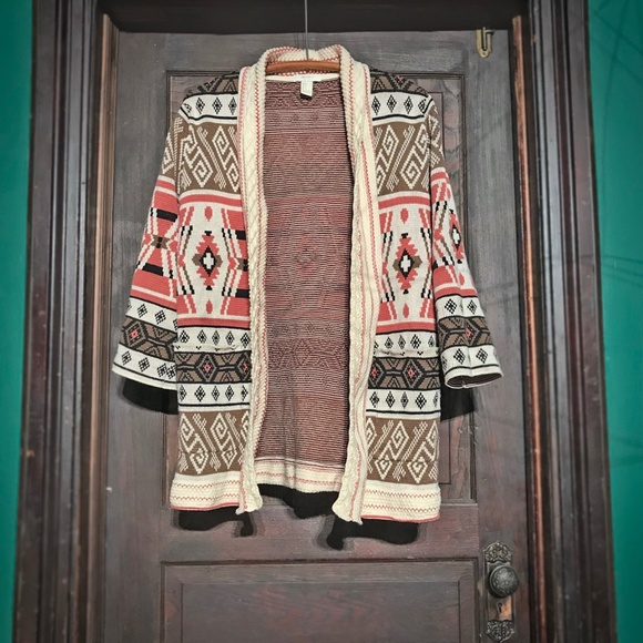 Forever 21 Cardigan Open Front Aztec Southwestern Tribal Geometric Sweater Boho - Picture 4 of 16